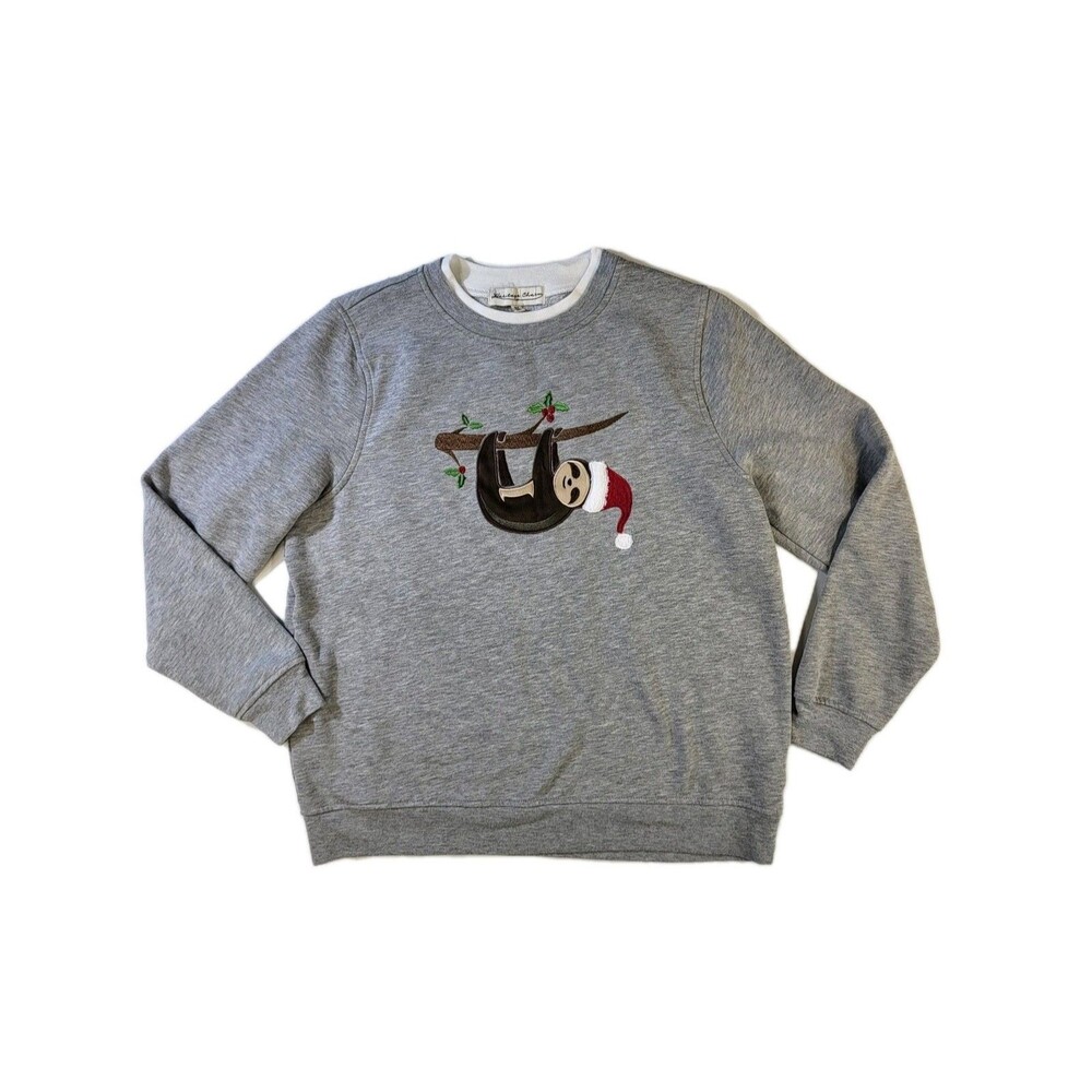 Heritage Charm Sloth Sweater Gray Medium Pullover Christmas Holiday Santa